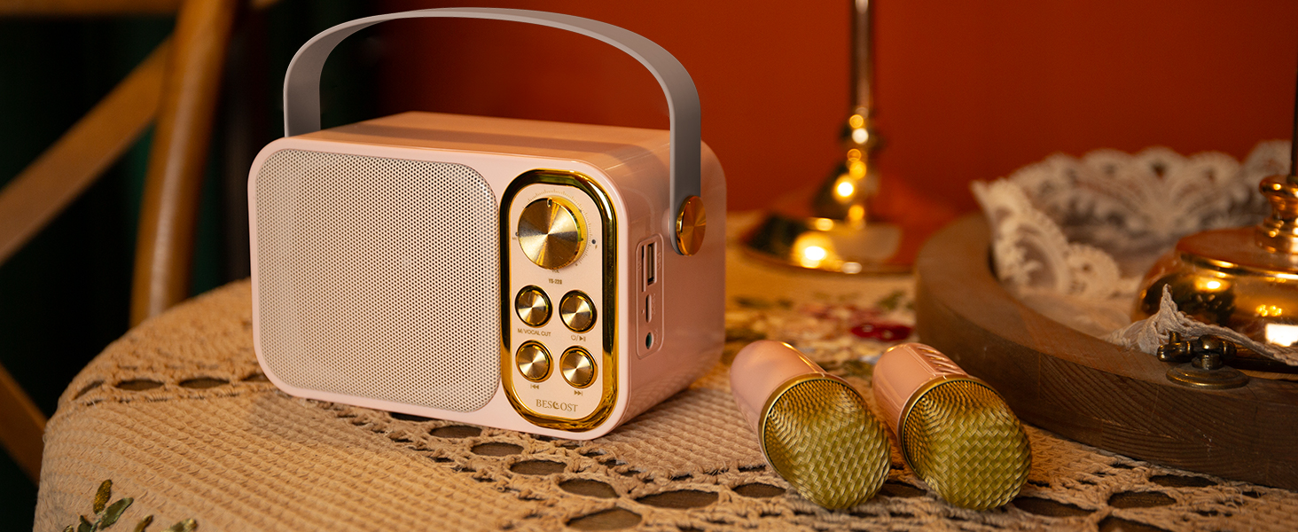 Караоке машина з 2 мікрофонами, портативна Bluetooth колонка для дітей та дорослих, 7 голосових ефектів, ідеально для вечірок та днів народження, рожева