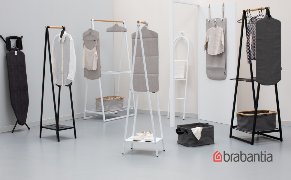 Гладильна дошка Brabantia Bügelbrett B, 124 x 38 см, Denim Black – 100% Fairtrade-бавовна, стабільна, регульована висота, з відсіком для праски