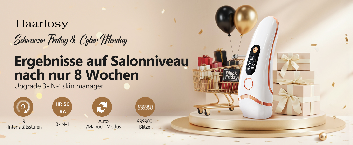 IPL пристрій для епіляції Haarlosy: 999,900 імпульсів, 3 функції, 9 рівнів, для чоловіків та жінок, безболісна епіляція тіла, обличчя, бікіні