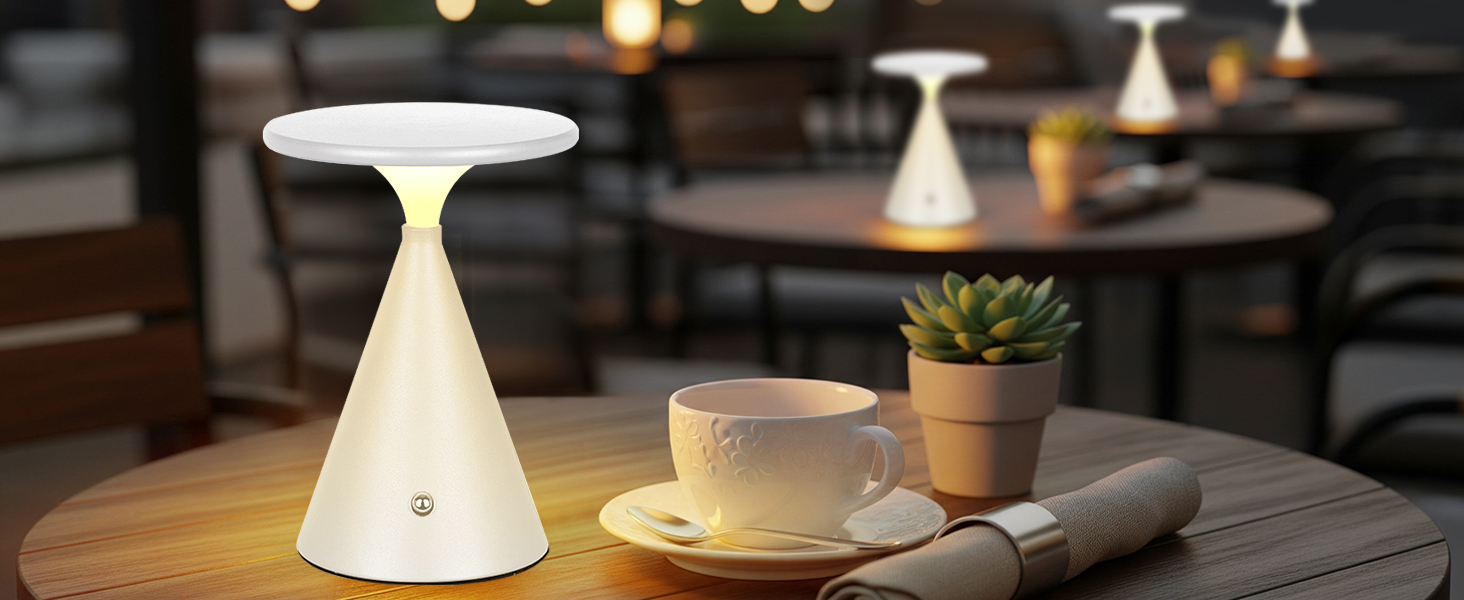 Настільна LED лампа акумуляторна бездротова 2 в 1 (індор/аудор) з димером, сенсорна, 3 кольори, біла (1 шт)