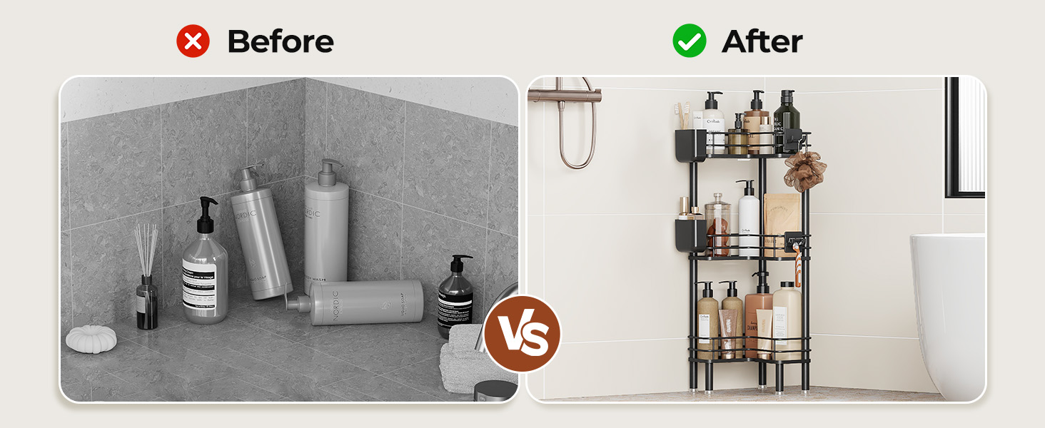 Набір з 3 кутових поличок для душу Orimade, нержавіюча сталь, чорний