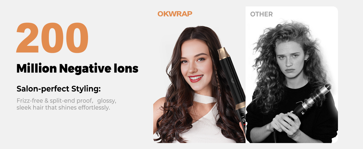 OKWRAP Haarstyler 5-в-1: Airbrush з LCD, Набір для укладки волосся, Фен з насадками, Випрямляч, Локони, Чорний