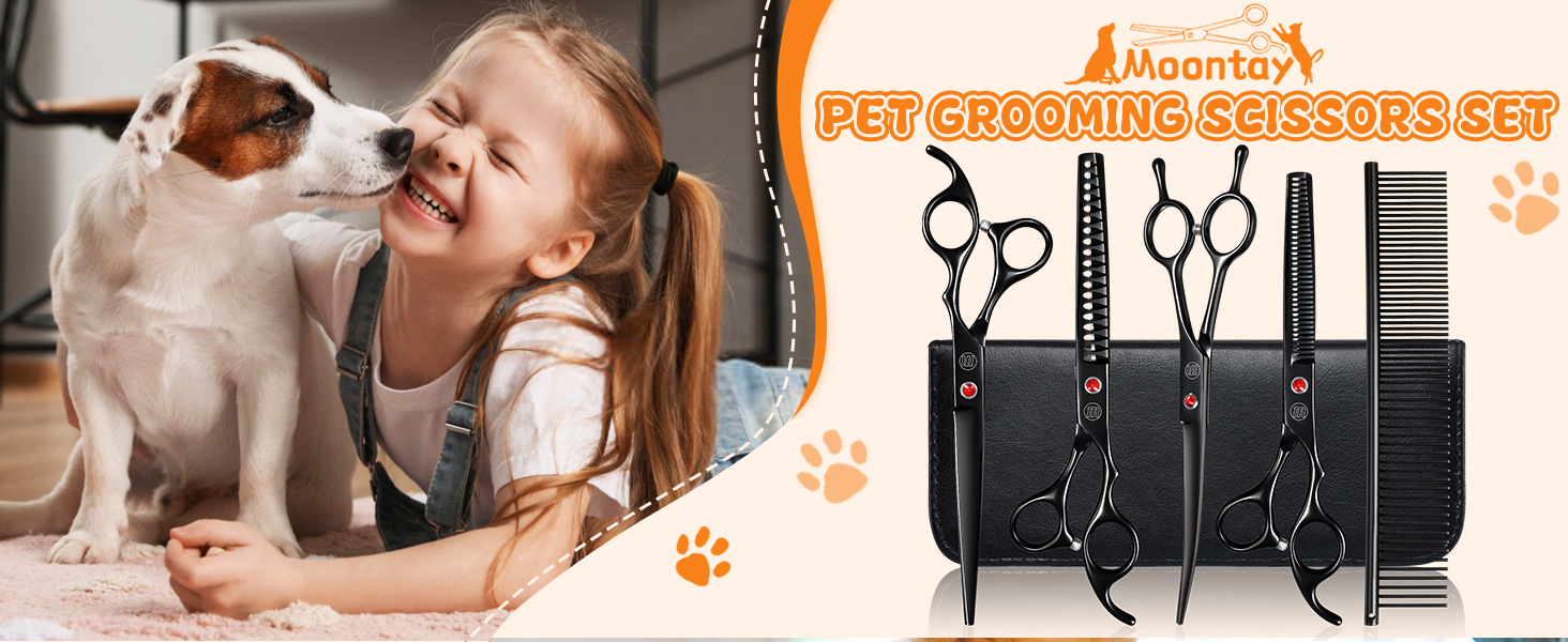 Набір професійних ножиць для грумінгу собак Moontay 7 дюймів: вигнуті, прямі, розріджуючі ножиці
