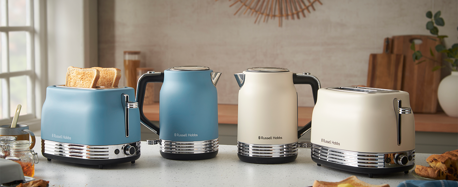 Електричний чайник Russell Hobbs Hanley Retro Jasmine 1.7л, 2400W, нержавіюча сталь, кремово-білий, вінтажний дизайн