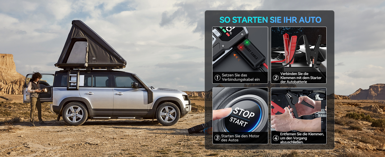 Портативний зарядний пристрій Starthilfe Powerbank 6000A для авто: запуск двигуна, LED-ліхтарик, великий екран, чорний M01