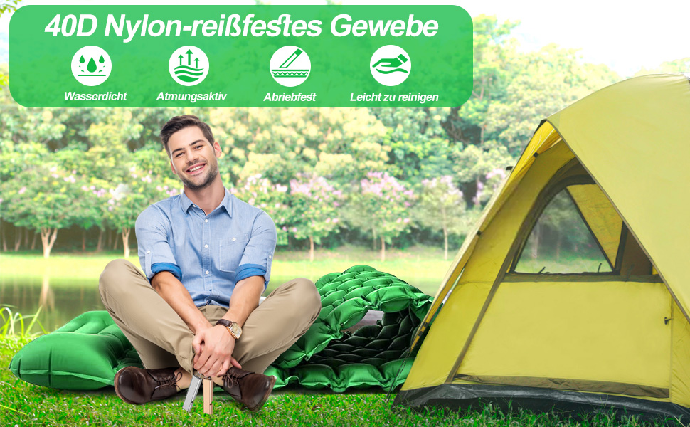 Isomatte HVIERO Саморозкладається, надувна, з насосом, для кемпінгу, туризму, рюкзака, зелена