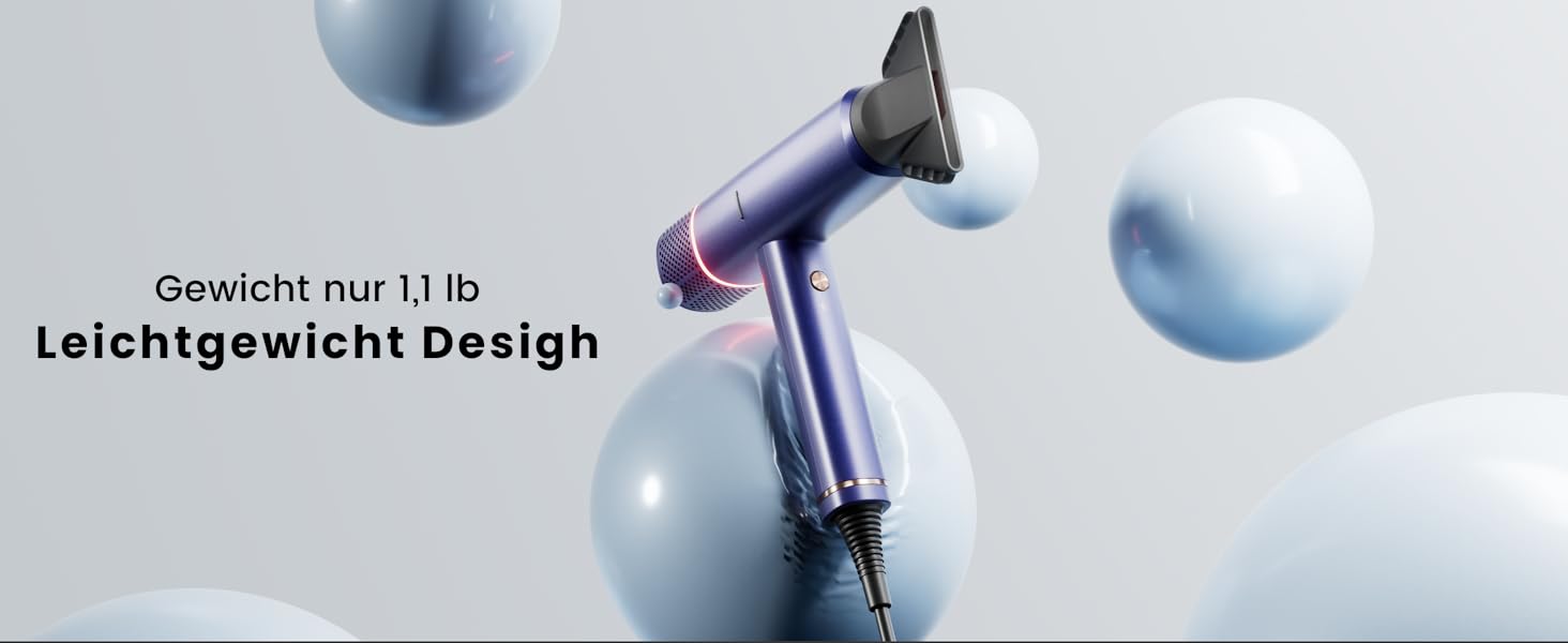 Іонізатор для волосся Föhn: Швидкий фен з дифузором для жінок та чоловіків, 3 режими, 2 швидкості, чорний (блакитний)