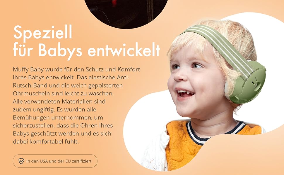 Захисні навушники Alpine Muffy Baby Klassik для дітей до 36 місяців - захист від шуму, антиковзне регульоване наголов'я, безпечні та сертифіковані в Німеччині, зелений колір