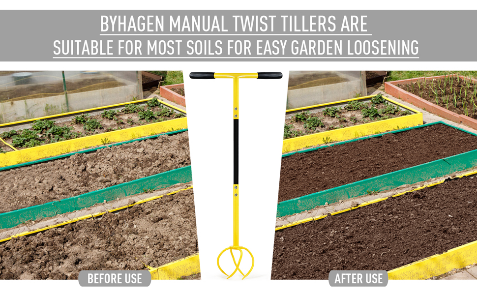 Ручний культиватор Byhagern Twist Tiller з довгою ручкою для садових грядок, аератор ґрунту, садова фреза для обробки землі, інструмент для клумб і рослин, міцний метал