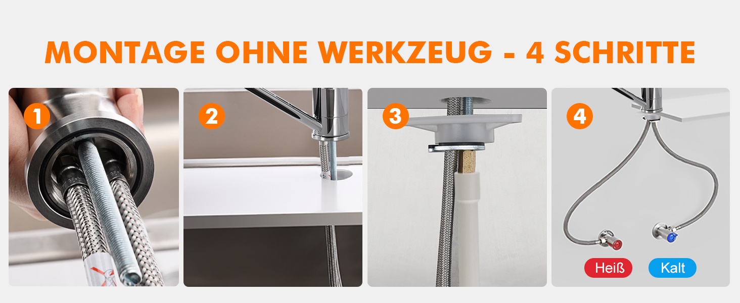 Змішувач для кухні Ibergrif M14450 з поворотним виливом 360°, керамічною картриджі та шлангами 40 см, хром/нержавіюча сталь