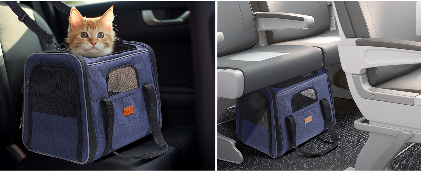 Транспортна переноска для котів та цуценят Morpilot до 5 кг, переноска для котів та собак, блакитна денім, 44 x 28 x 35 см, 44L, з надійними застібками, для відвідування ветеринара, авто, літак