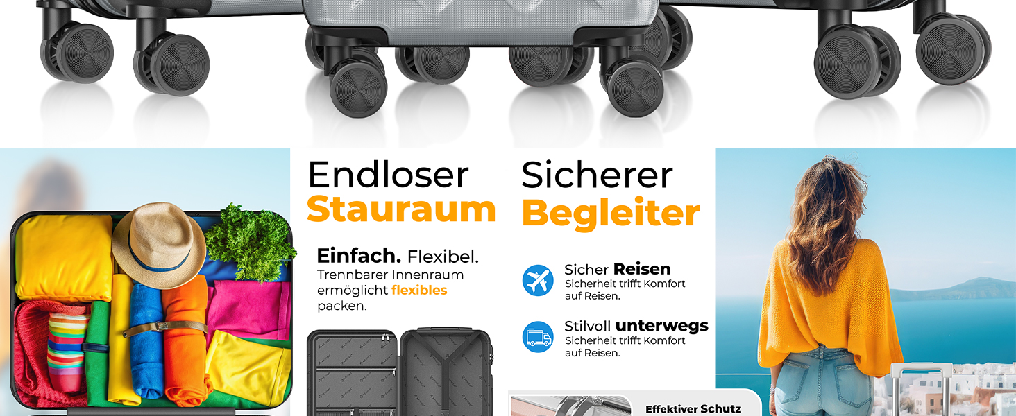 Набір валіз KESSER® 3 шт. | Валізи з ABS-пластику з кодовим замком, ваговою шалькою та органайзером для документів | Ручна поклажа та великі валізи для подорожей та бізнесу, ролики 360°, колір Білий Сніг