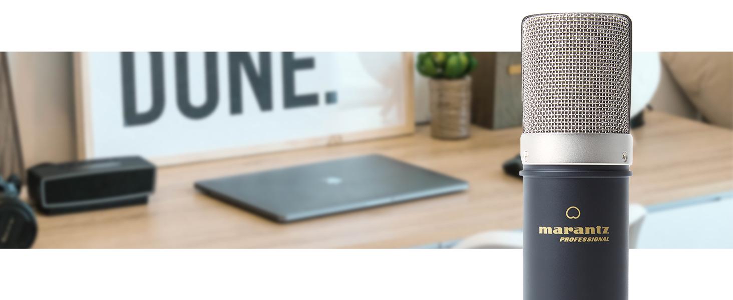 Мarantz Professional MPM1000 - XLR конденсаторний мікрофон з поп-фільтром, підвісом, штативом та XLR кабелем для дому/студії