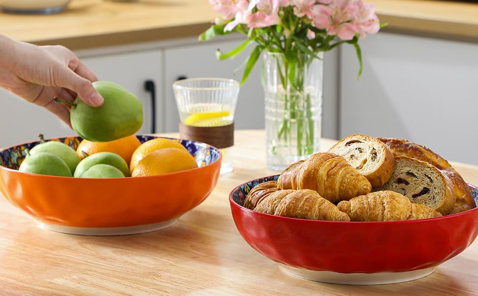 Набір тарілок Vancasso (4 шт) для супу та салату, кераміка, 2340 мл, червоний та помаранчевий, придатні для миття в посудомийній машині та мікрохвильовій печі