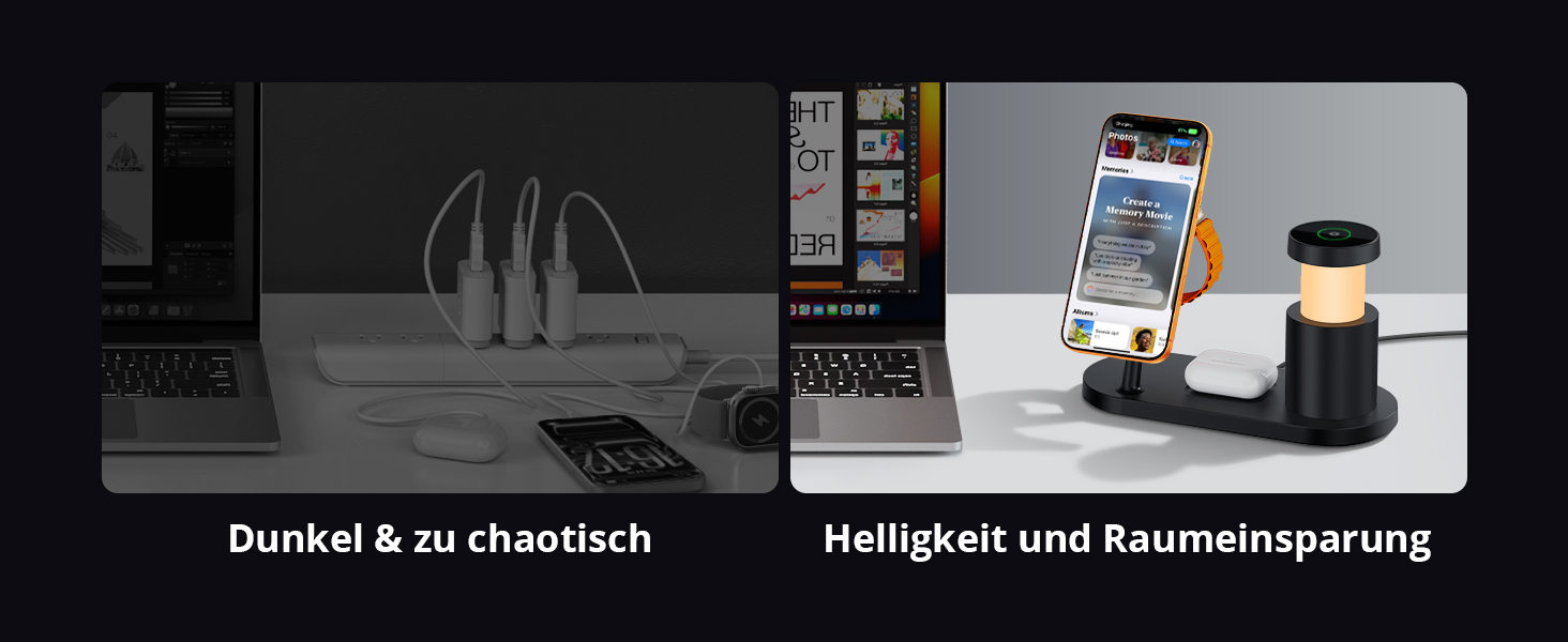 GEEKERA 25W Бездротова зарядка 4-в-1 MagSafe: для iPhone 17/16/15/14/13/12, Apple Watch (11-2), AirPods + Кабель + Блок живлення 45W (Чорний)