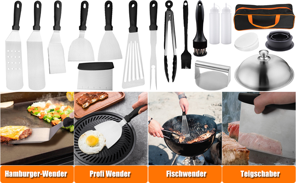 Набір гриль-аксесуарів Kwaiyole: набір інструментів для гриля з нержавіючої сталі, важкий гриль-шпатель, аксесуари для кемпінгу, BBQ, Smoker, Plancha, газового гриля. Ідеальний подарунок для чоловіків та жінок.
