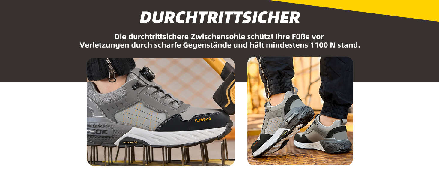 Чоловічі робочі черевики з металевим носком, легкі, дихаючі та міцні, з Clickers та захистом від проколів, неслизька підошва – робочі черевики для професій та будівництва (45 EU, Сірий)