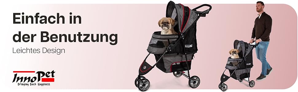 Buggy Innopet Avenue: Легкий візок для собак та котів сірого/червоного кольору - компактний, з дощем, з ліштою та кошиком для зберігання