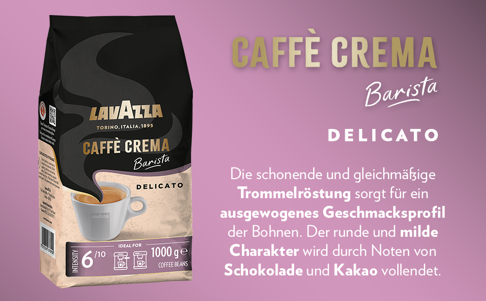Кава в зернах Lavazza Caffè Crema Barista Delicato, Арабіка та Робуста для еспресомашин, середній обсмаження, нотки шоколаду та какао, інтенсивність 6/10, 1 кг
