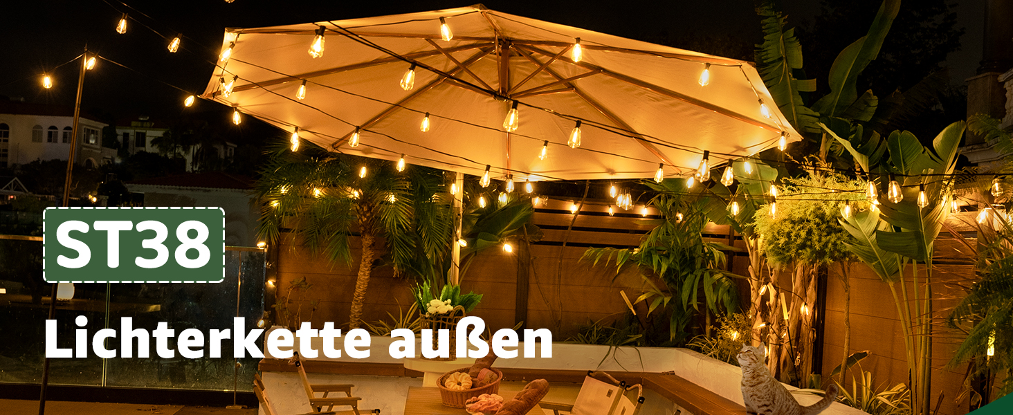 Ланцюжок вогнів Ollny для вулиці 5м, 13+1 ST38, LED, для саду, кемпінгу, вечірок