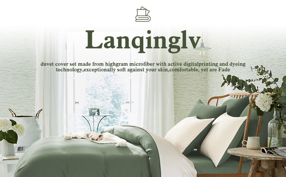 Комплект постільної білизни Lanqinglv, салатовий, двоспальний, мікрофібра, 120 г/м², дихаючий, з блискавкою, 2 наволочки 50x75 см