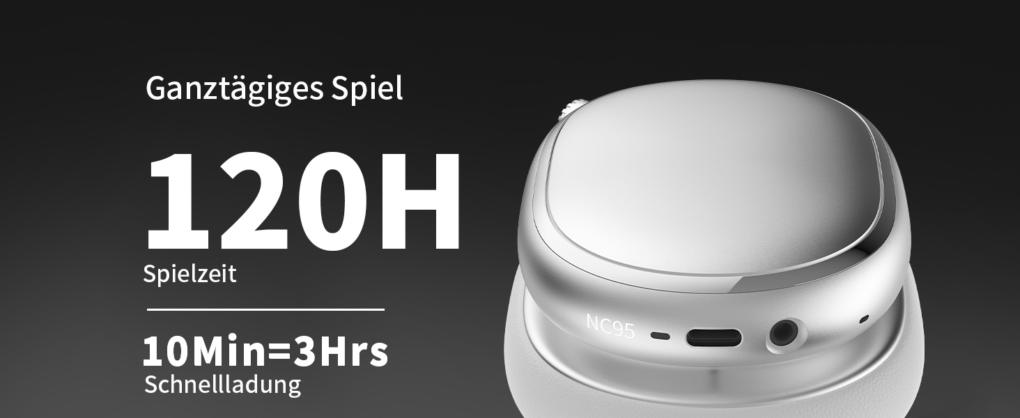 Навушники бездротові Bluetooth 6.0 NC95 з активним шумозаглушенням, сріблясті. До 120 годин роботи, налаштування EQ через додаток, для подорожей та спорту