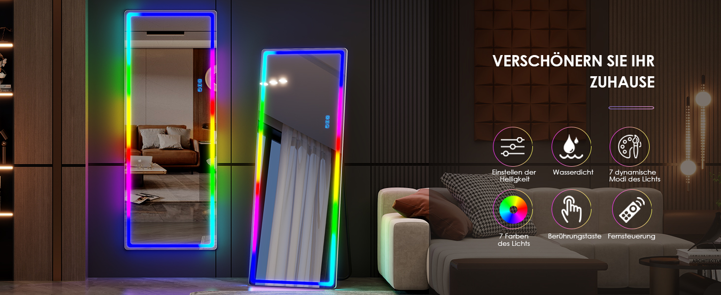 Дзеркало для тіла LVSOMT з підсвічуванням, настінне, LED, 120x40 см, для спальні, подарунок, білий