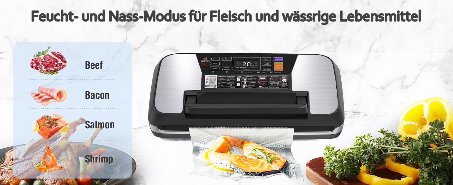 Вакуумний пакувальник OidoZac 85kPa, 12-в-1, з подвійною зварювальною лінією, вбудованим різаком та контейнером для пакетів, срібно-чорний