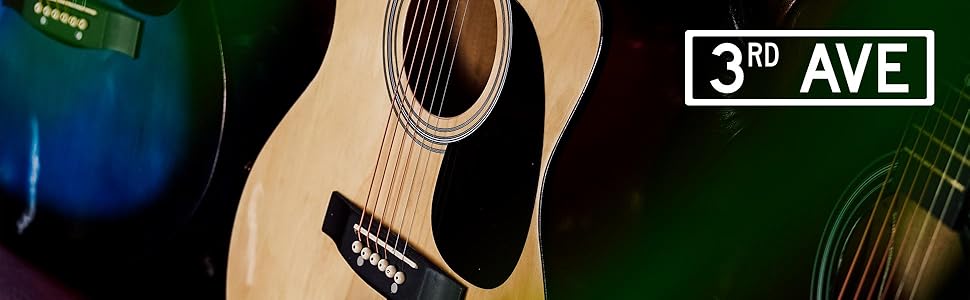 3rd Avenue 4/4 Вестерн-гітара (набір) з вирізом, для початківців – 6 місяців безкоштовних уроків, чохол, ремінь, медіатори та запасні струни – натуральний колір, електроакустична