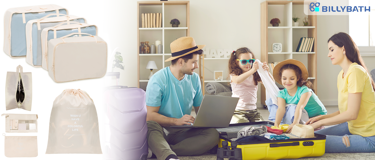 Органайзер для валізи BillyBath, Набір для подорожей (8 шт., сірий): Косметичка, кубики для пакування, сумки для взуття