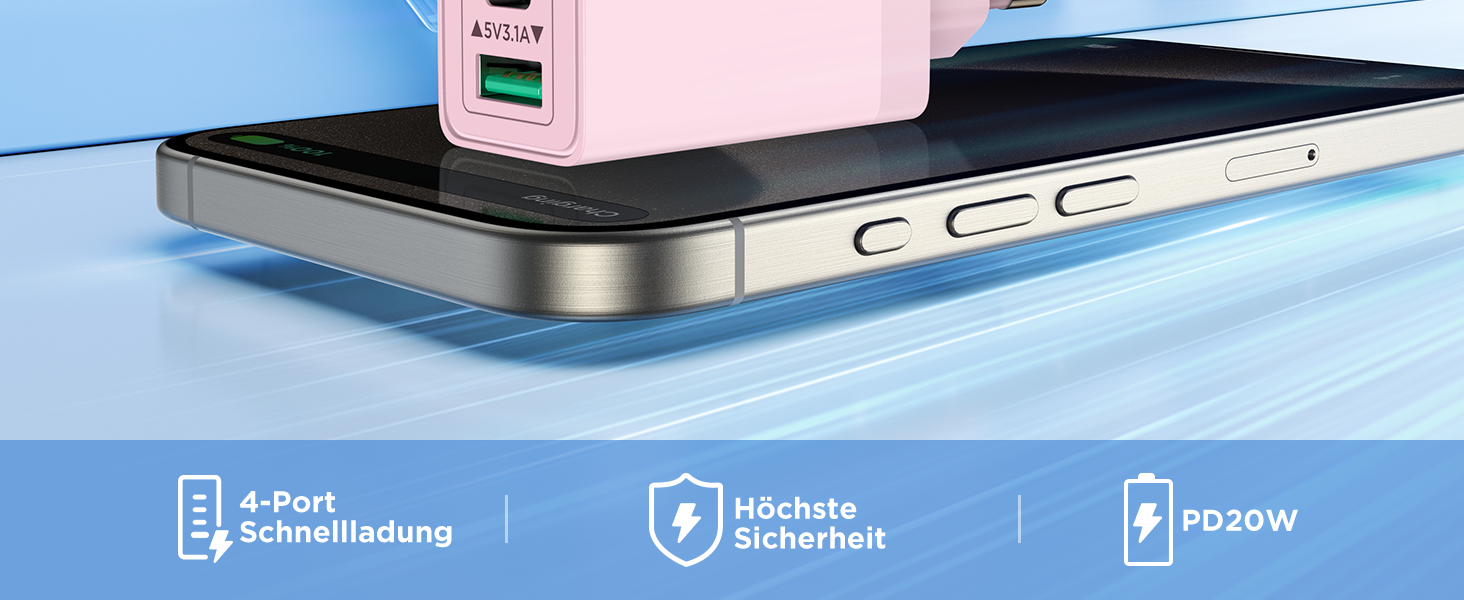 Двопакет USB-C зарядний пристрій Aioneus 4 порти, 40W, PD 3.0, для iPhone, Samsung та інших телефонів (рожевий)