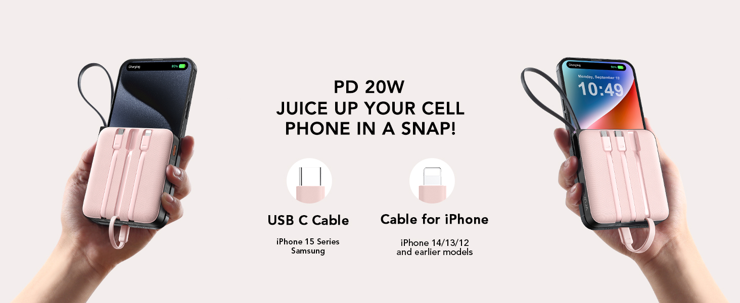 Power Bank VRURC 20000mAh з кабелем: компактний, швидка зарядка, 4 виходи, LED-дисплей, блакитний. Сумісний з iPhone, Huawei, Samsung.