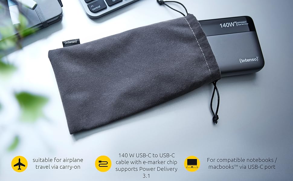 Powerbank Intenso HE20000: акумулятор 20000mAh з Power Delivery 100W, USB-C, сірий-чорний