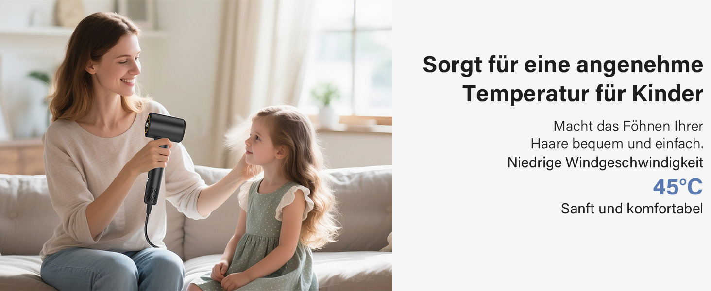 Фен з дифузором, 110000 об/хв безщітковий двигун, низький шум 57dB, для подорожей та дому, Dark Grey