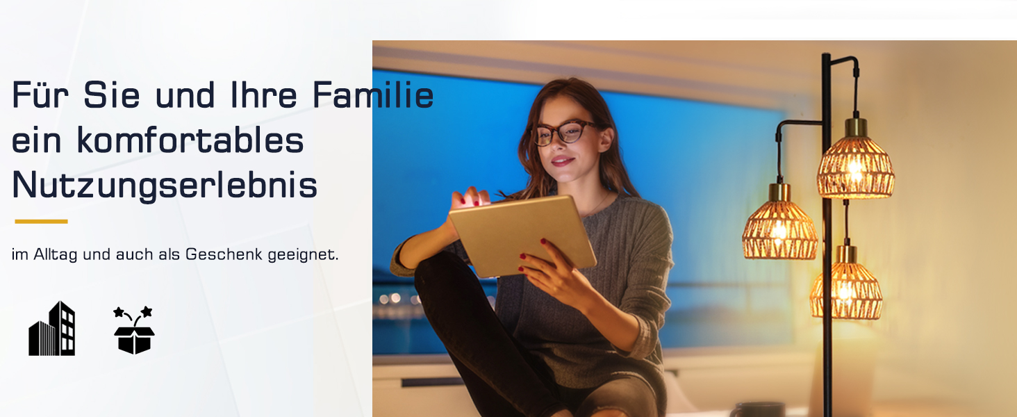 Стійка лампа ShineMuse Boho з ротангу, чорна, вінтаж, 170 см, 3 E27, LED, диммер, для вітальні