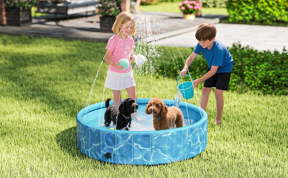 PawHut Басейн для собак 160 x 30 см, складаний, з неслизьким покриттям, блакитний. Підходить для собак та котів