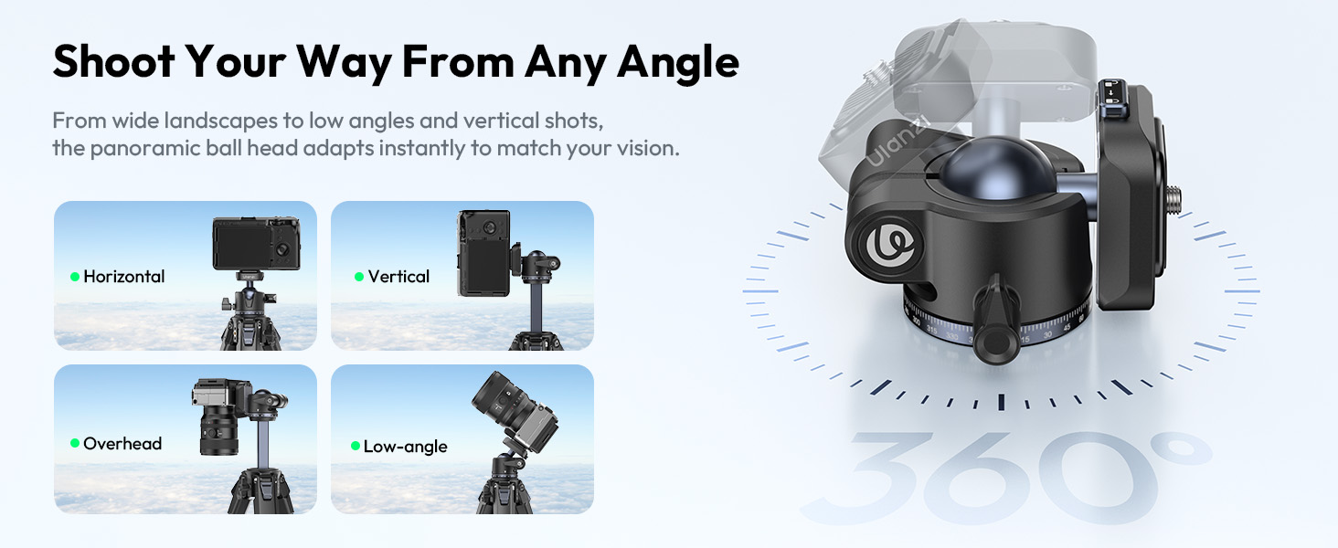 Штатив ULANZI Ombra II 156см з кульковою головкою 360°, компактний туристичний штатив з швидкоїдіючою платформою Uka, тринога для DSLR, Mirrorless камер, смартфонів (вага 1,21 кг, вантажопідйомність 10 кг)
