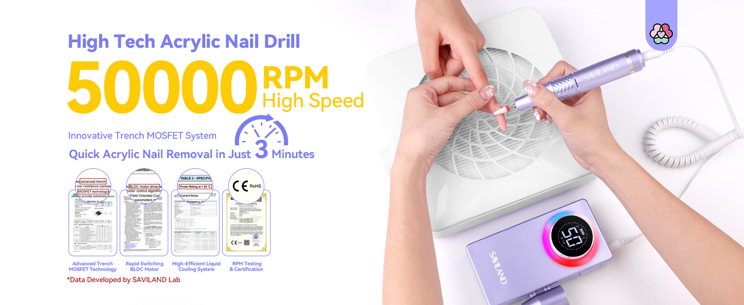 Набір для манікюру та педикюру Saviland 50000 об/хв з LCD-дисплеєм та 13 фрезерними насадками