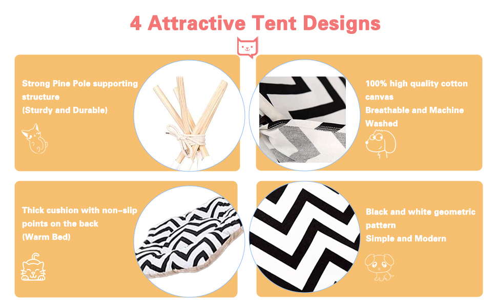 Палатка для тварин Tipi, 60x60x70 см: ліжко для собак та котів з двостороннім килимком, знімний та пральний дизайн