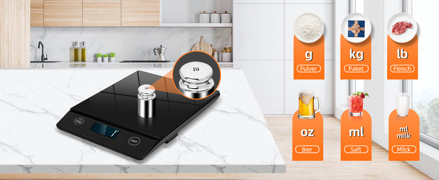 Цифрова кухонна вага з нахиленим дисплеєм, скло, точна 1г, функція тарування, водонепроникна 10кг, сенсорний екран, з батарейками - чорний