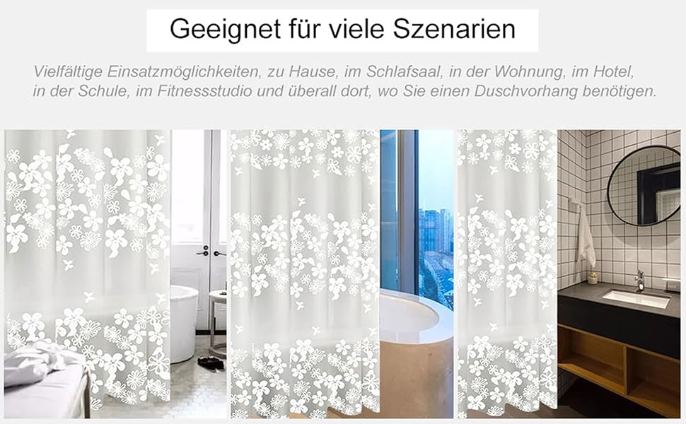 Штора для душу миюча біла, прозора 300x200 см, PEVA, з малюнком квіти-сніжинки, антигрибкова, для ванної кімнати