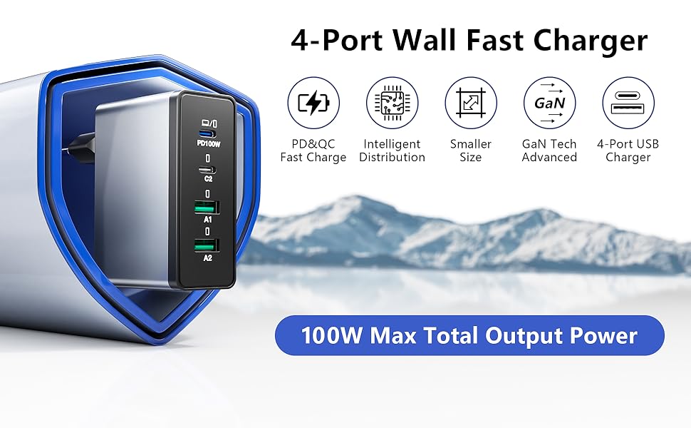 Зарядний пристрій USB-C 50W, 5 портів: 2 USB-C та 3 USB-A, PD 3.0, Fast Charge для iPhone, Samsung, телефонів, планшетів (Срібний)