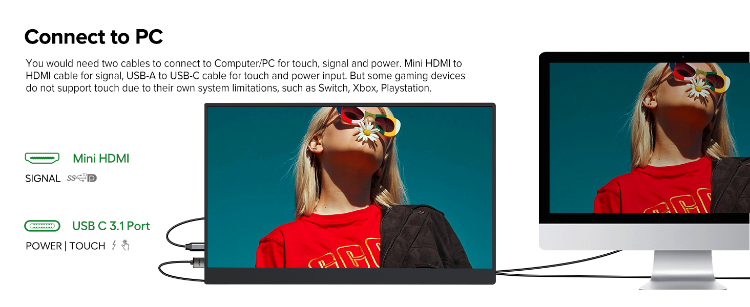 UPERFECT Портативний монітор з сенсорним екраном 15.6' FHD, 125% sRGB, матове покриття, 2000:1 контрастність, VESA, Dual USB-C, для ноутбука/телефону/ігрової консолі