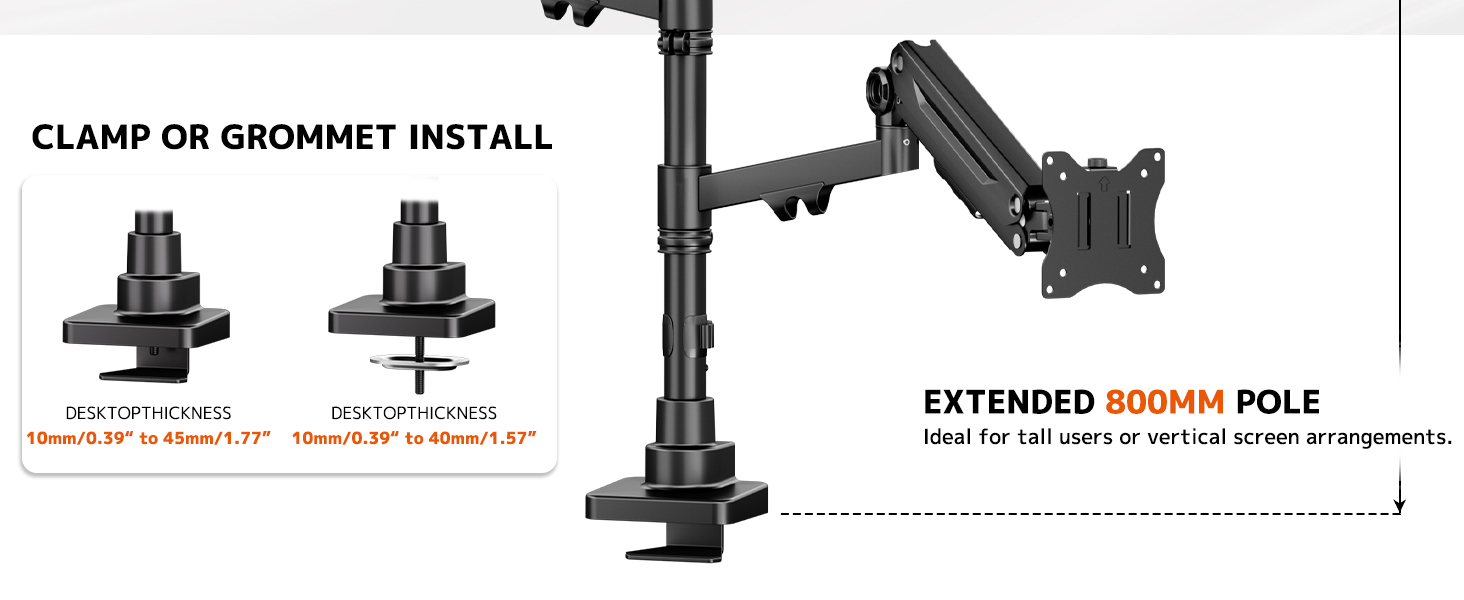 Тримач для монітора на стіл для 3 моніторів, регульована висота, 80 см, до 20 кг