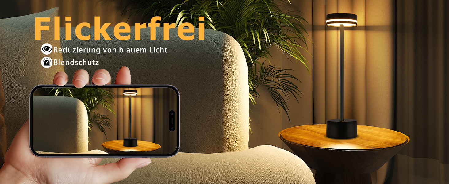 Настільна LED лампа акумуляторна 2 в 1 Schwarz - бездротова нічна лампа з димером, USB-C зарядка, сенсорне керування, для спальні, вітальні, офісу - чорна