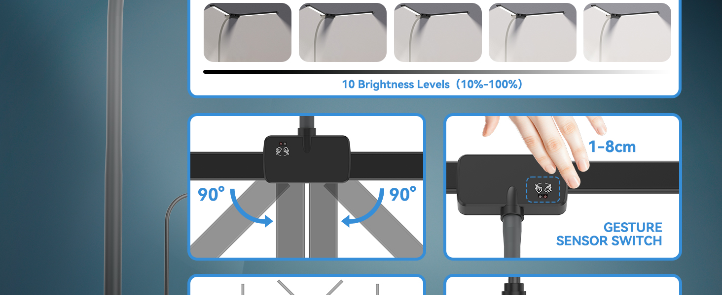 LED настільна лампа Rigors 60 см з регулюванням яскравості, 900 лм, денне світло, захист очей, 5 кольорів, 10 рівнів яскравості, гнучкий 360° шийка, з мережевим адаптером, чорний