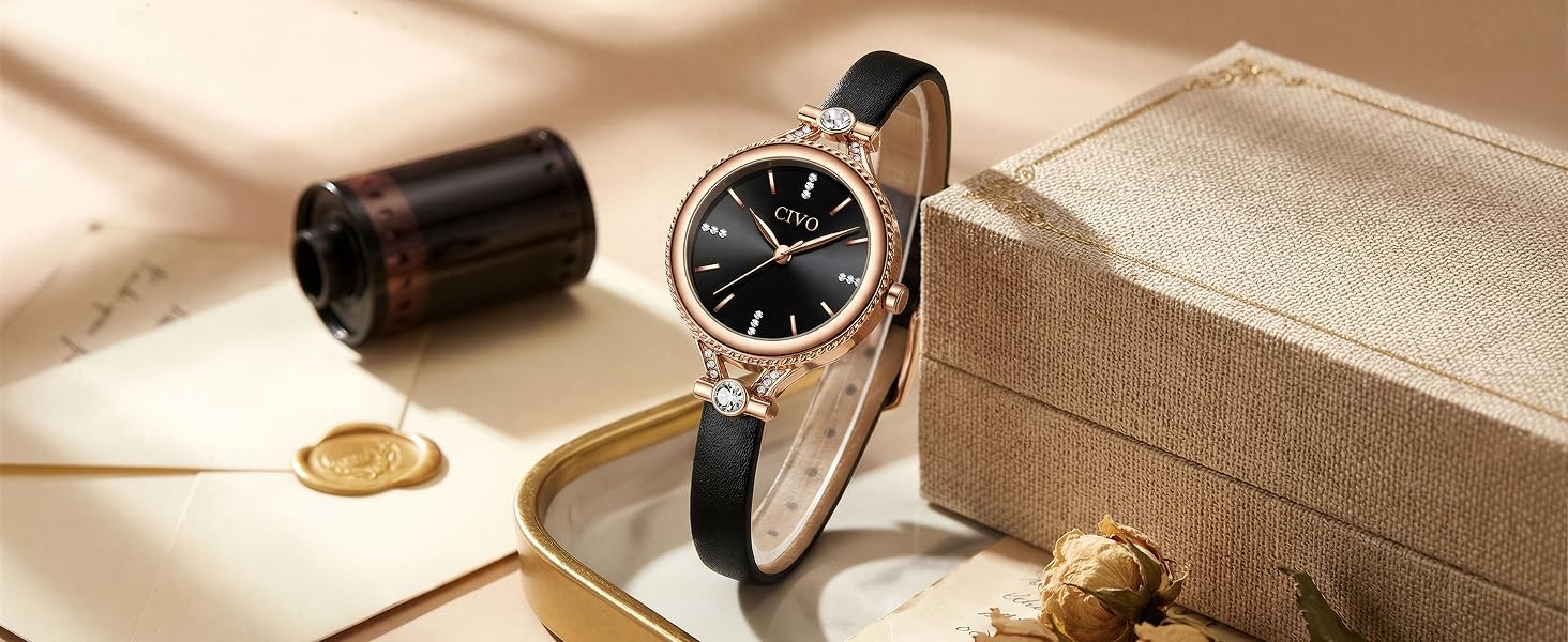 Жіночий кварцовий годинник CIVO A-4 Rosegold: мінімалістичний аналоговий годинник на шкіряному ремінці, водонепроникний