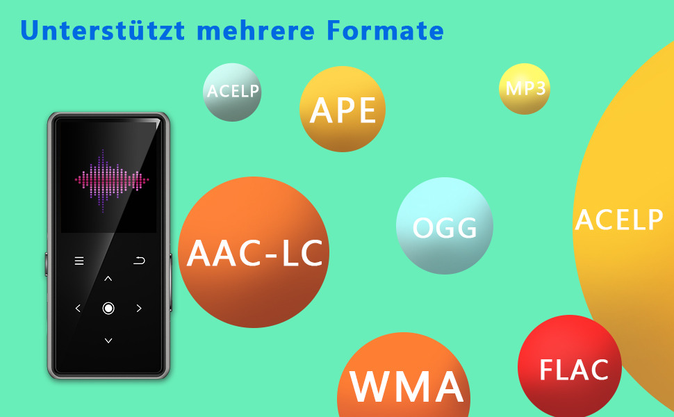 MP3-плеєр AiMoonsa 64GB з Bluetooth 5.2, FM-радіо, HiFi-звук, E-Book, вбудований HD-динамік та функцією запису голосу, чорний