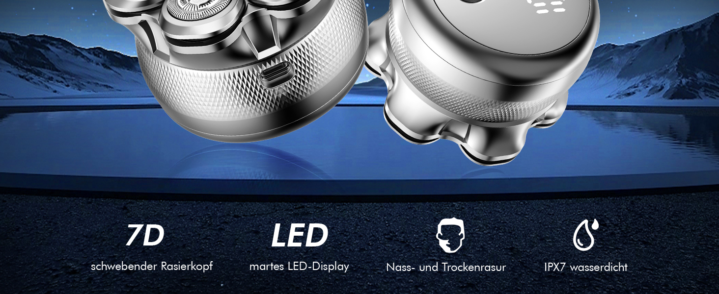 Електрична бритва для гоління голови Glatzen Herren, бездротова, для сухого та вологого гоління, з гнучкою голівкою та магнітною насадкою