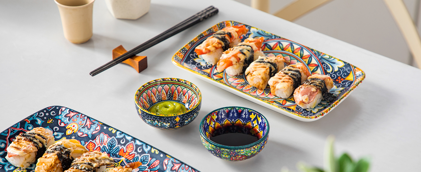 Набір кавових чашок Vancasso SIMI 6 шт. з блюдцями, 240 мл - кавові чашки з кольорового фарфору, посуд для 6 осіб, сумісні з мікрохвильовою піччю, богемський стиль